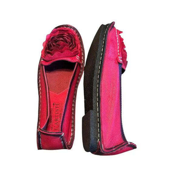 L'Artiste Dezi shoe loafer with 3D leather rosette flats obre' red  EU38 - Picture 4 of 7